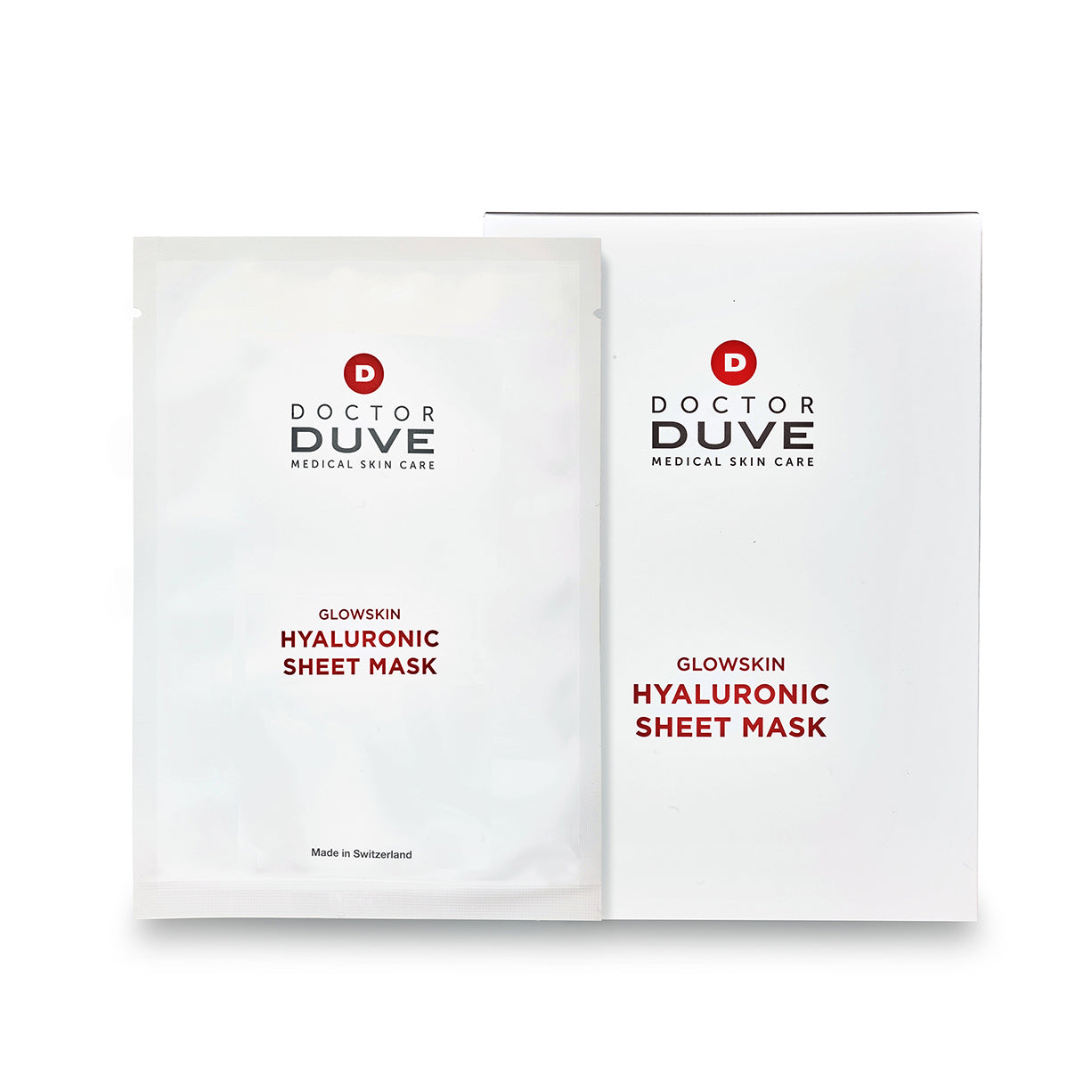 Glowskin Hyaluronic Sheet Mask, Vliesmaske im weissen Tütchen mit Verpackung.