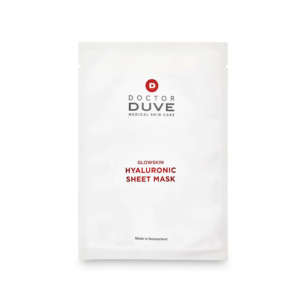 Glowskin Hyaluronic Sheet Mask, Vliesmaske im weissen Tütchen.